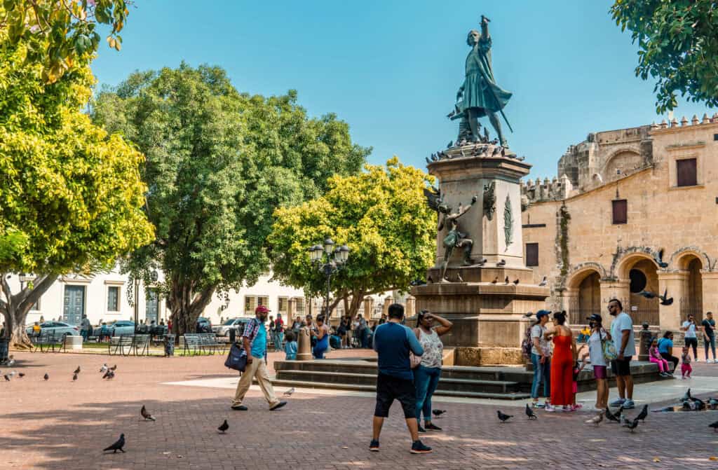 Parque Colón square in the Zona Colonial, Santo Domingo