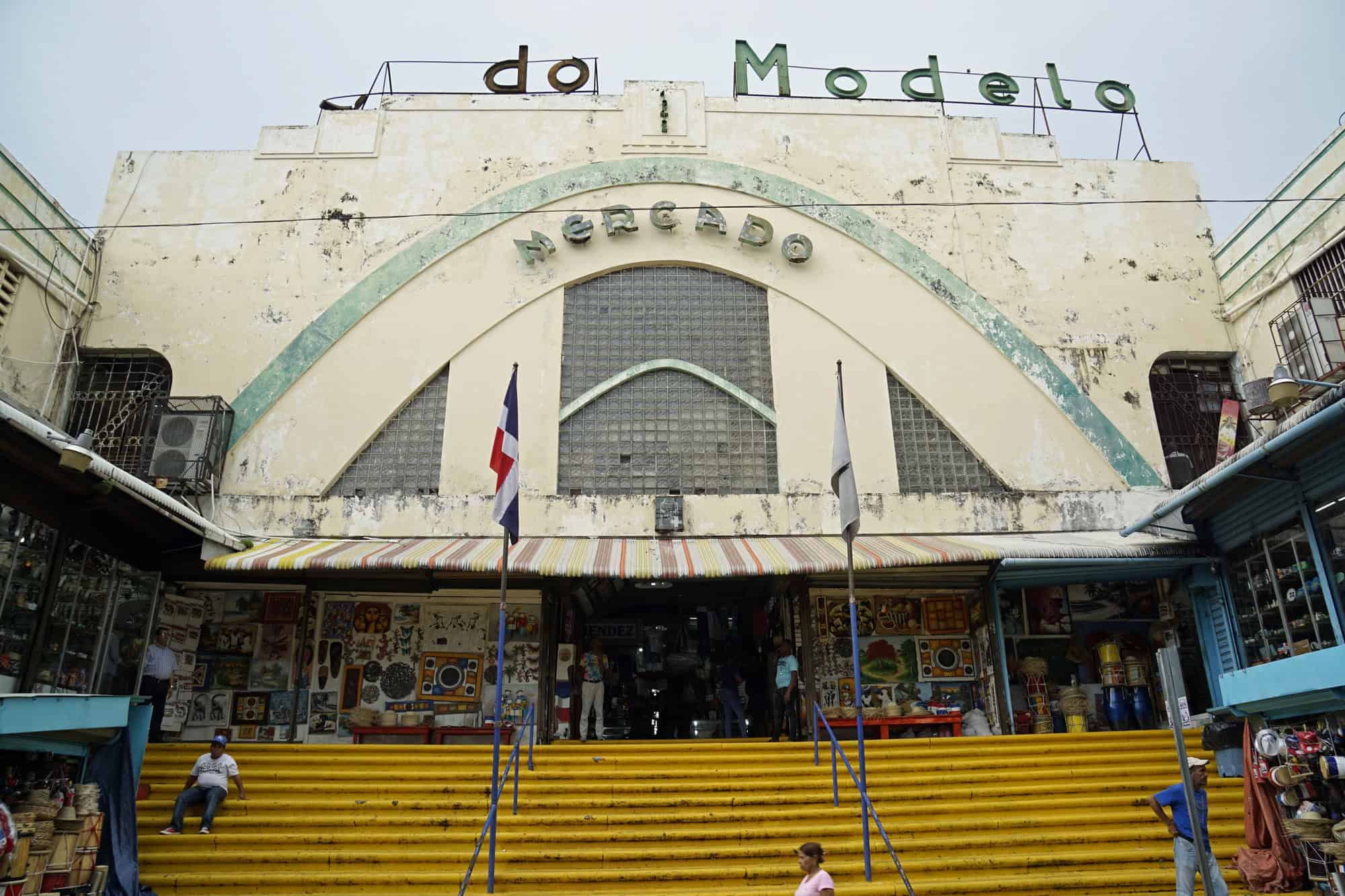 Facade of the Mercado Modelo public market building in Santo Domingo, Dominican Republic