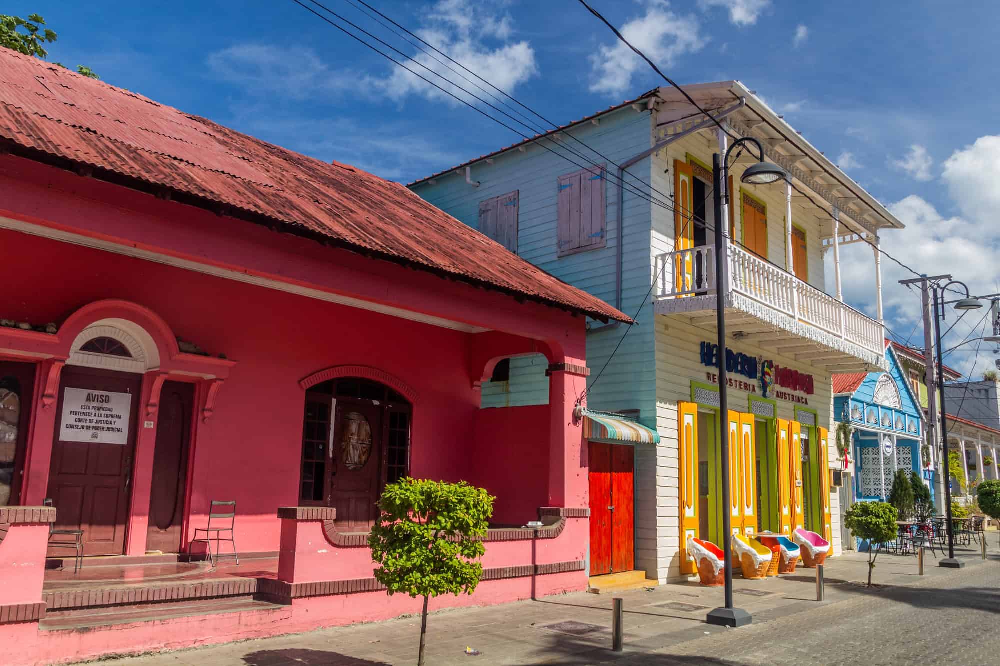 Colorful Victorian gingerbread houses in Puerto Plata's historic center